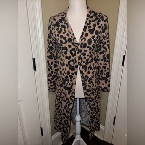 Celeste ANIMAL PRINT Button FRONT Long CARDIGAN SWEATER Size Small Brown Black